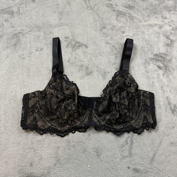 ASOS DESIGN Bra Womens 40D Black Lace Underwire Sheer Unlined Lingerie Plus Size - Picture 1 of 8